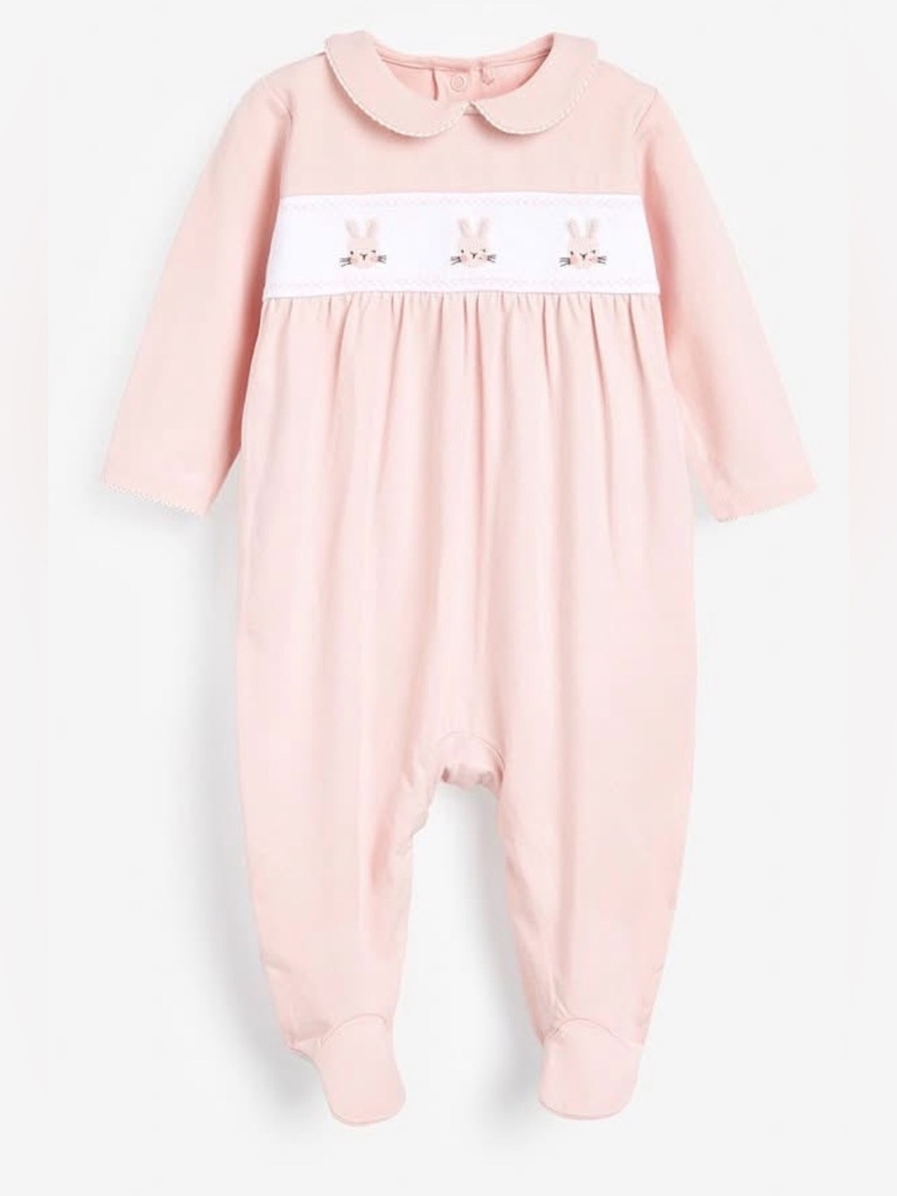 NEXT BABY Pink Embroidered Bunny Baby Sleepsuit Footie - 3-6M